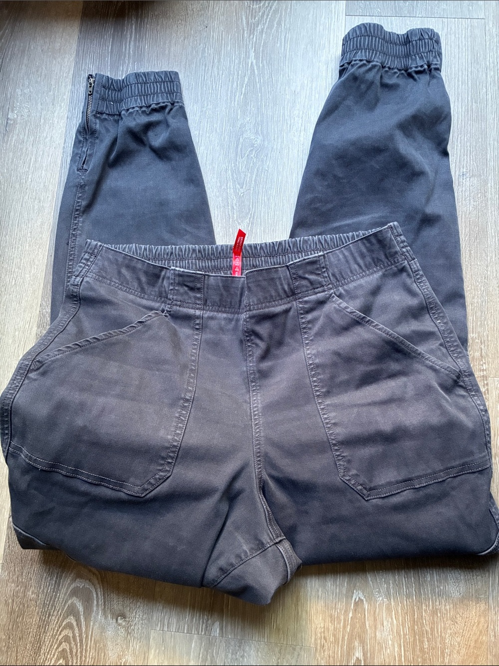Spanx XL black/ Dark Gray Elastic Waist jogger Utility Pants cotton twill - Picture 3 of 5